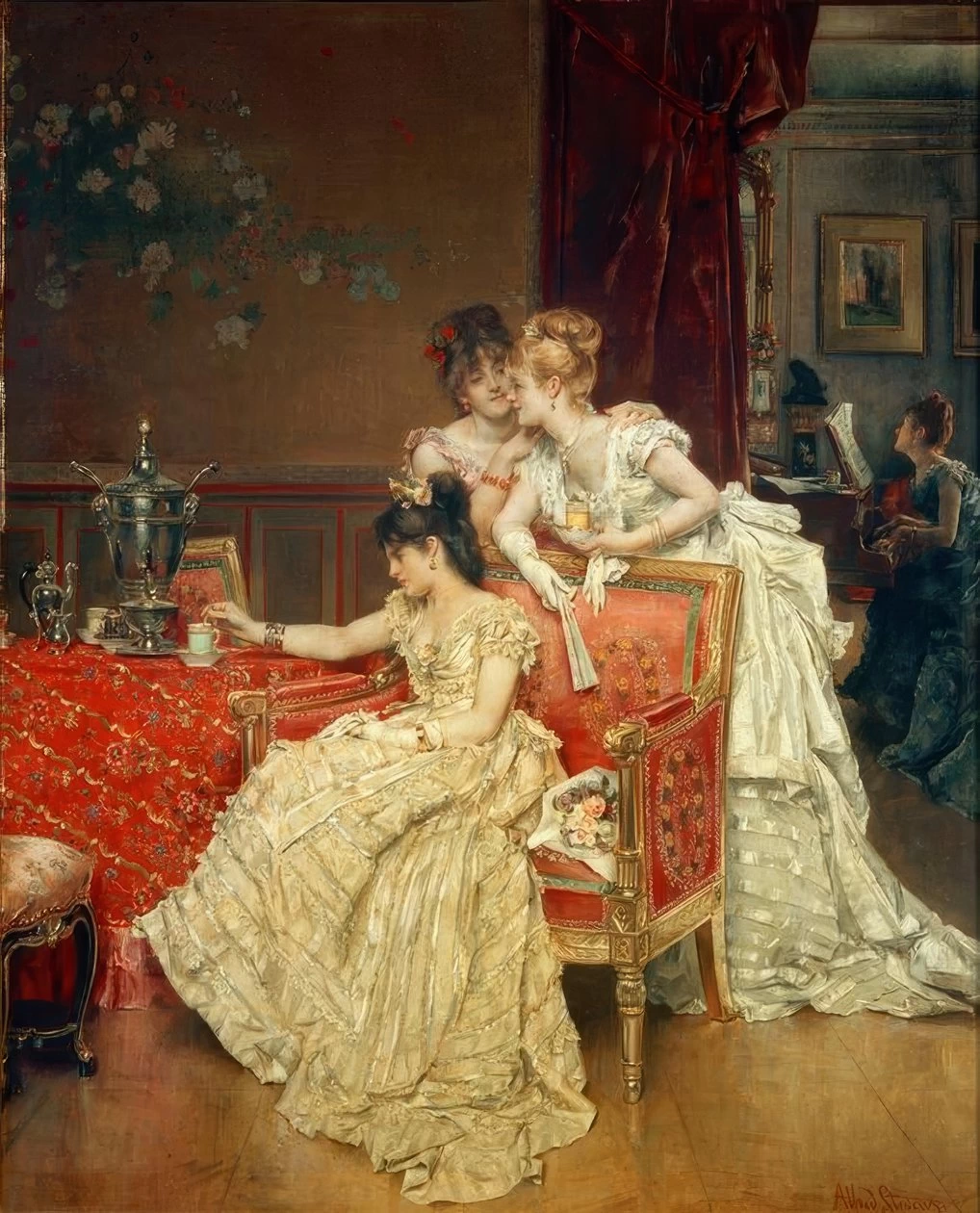Alfred Émile Stevens - 102, La tazza di te, Morlanwelz, Musée Royal De Mariemon
